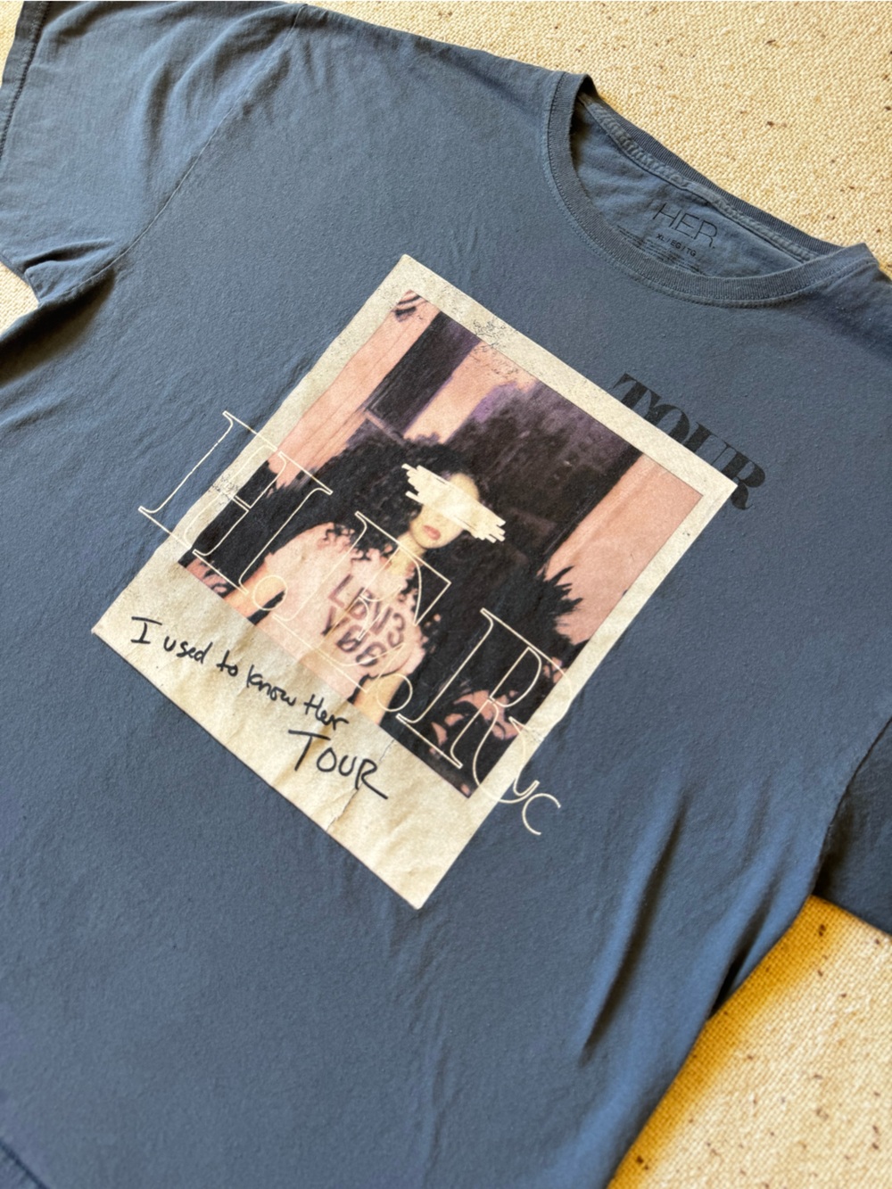 HER Women’s XL Oversized Graphic T Shirt Tour Charcoal Gray Distressed Tee